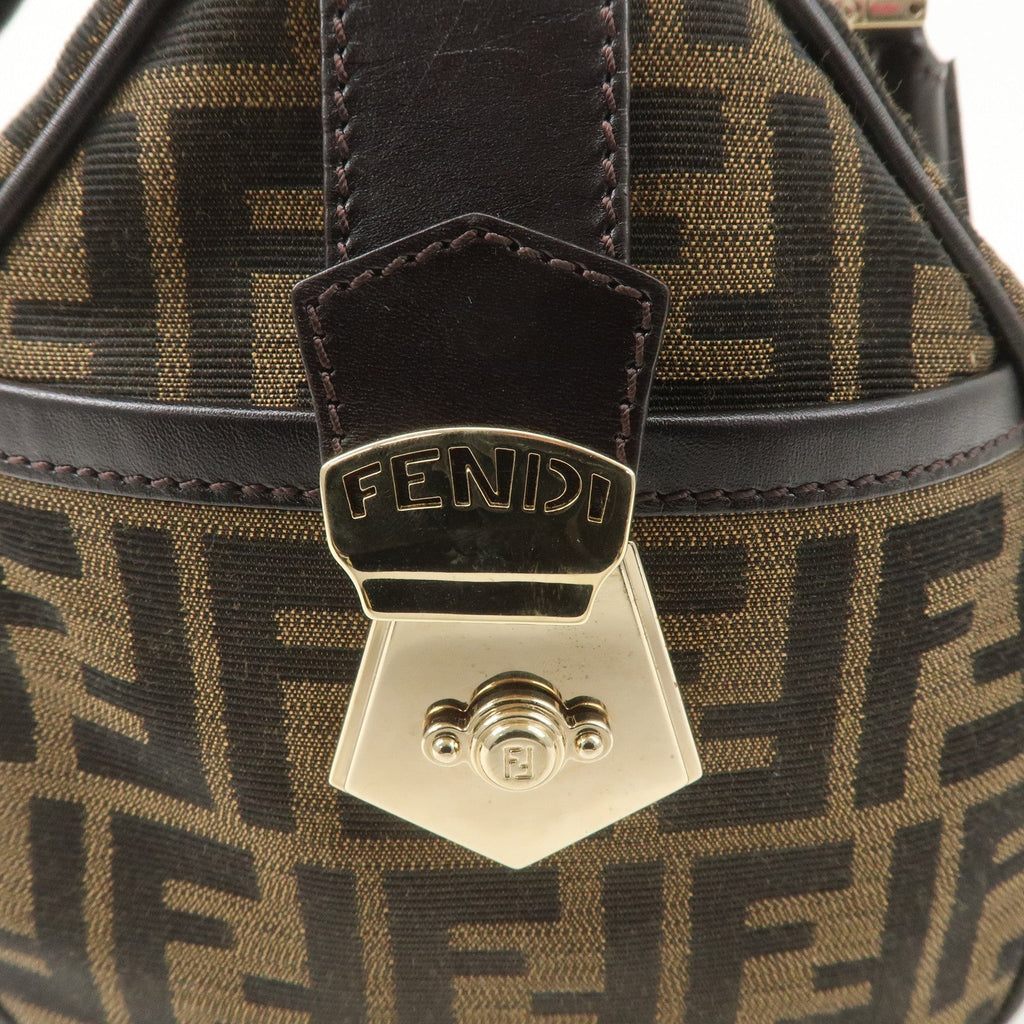FENDI Zucca Canvas Leather Mini Boston Bag Black Brown 8BL104