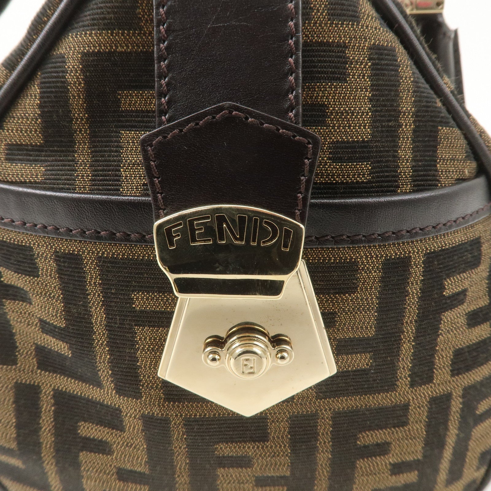 FENDI Zucca Canvas Leather Mini Boston Bag Black Brown 8BL104