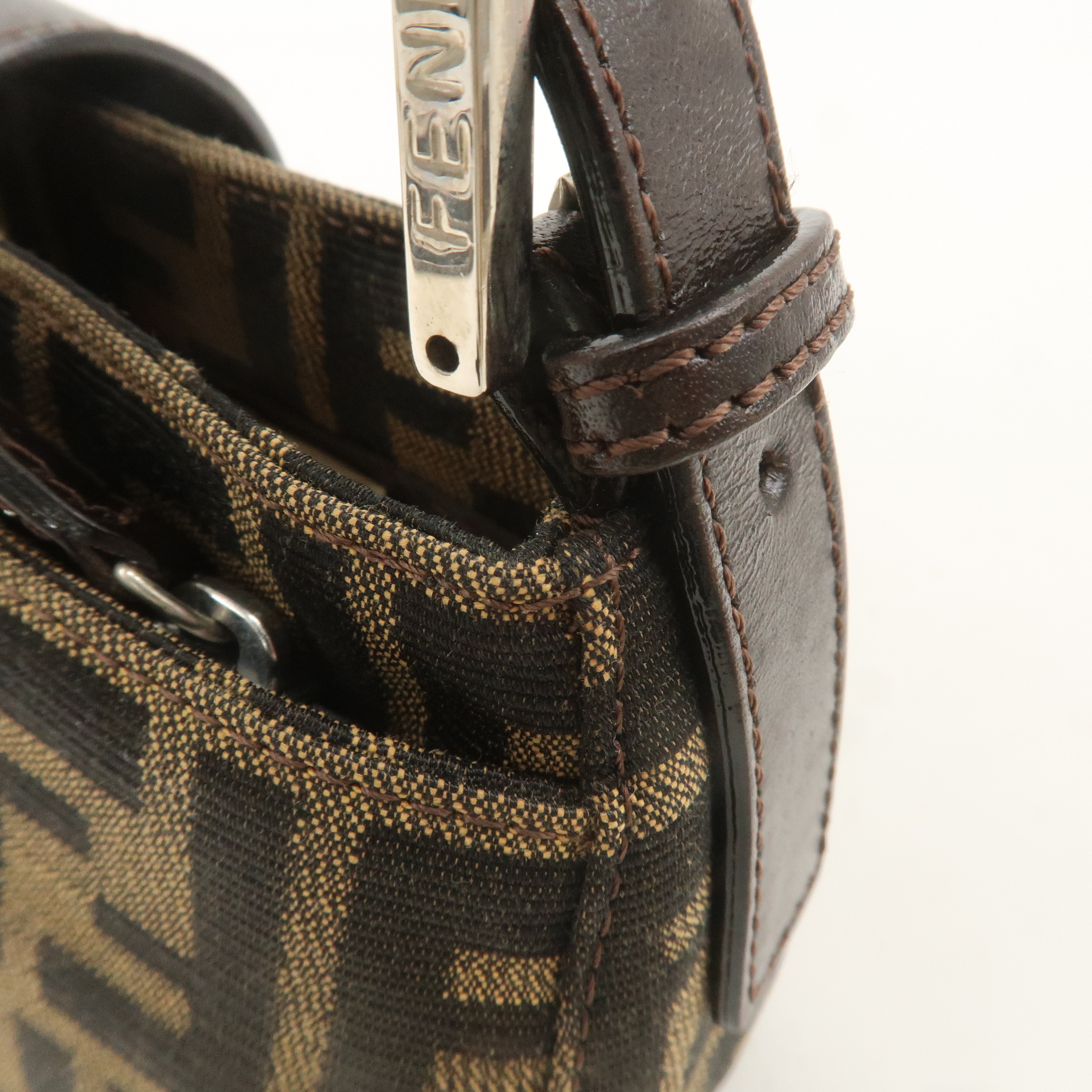 FENDI Zucca Canvas Leather Shoulder Bag Khaki Brown Black 26723