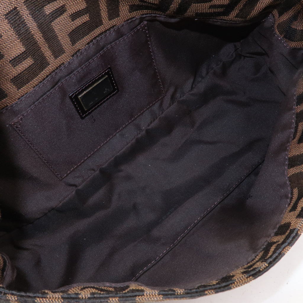 FENDI Mamma Baguette Zucca Canvas Leather Bag Brown 8BR181