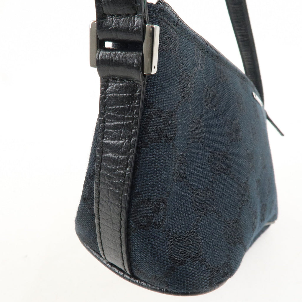 GUCCI Boat Bag Sherry GG Canvas Leather Pouch Black 141809