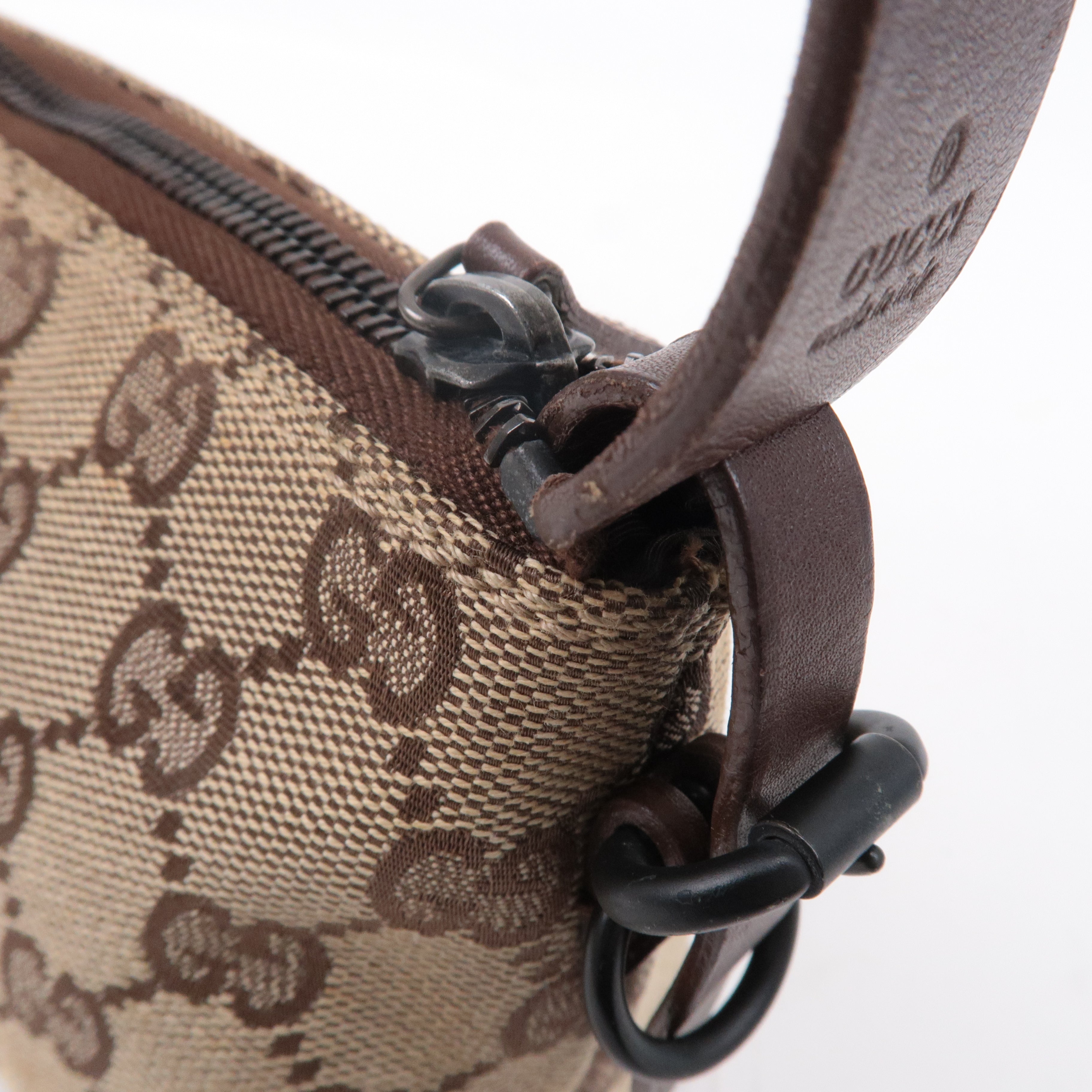 GUCCI GG Canvas Leather Hand Bag Pouch Beige Brown 103399