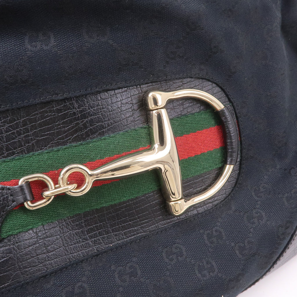 GUCCI Horsebit GG Canvas Leather Shoulder Bag Black 137388