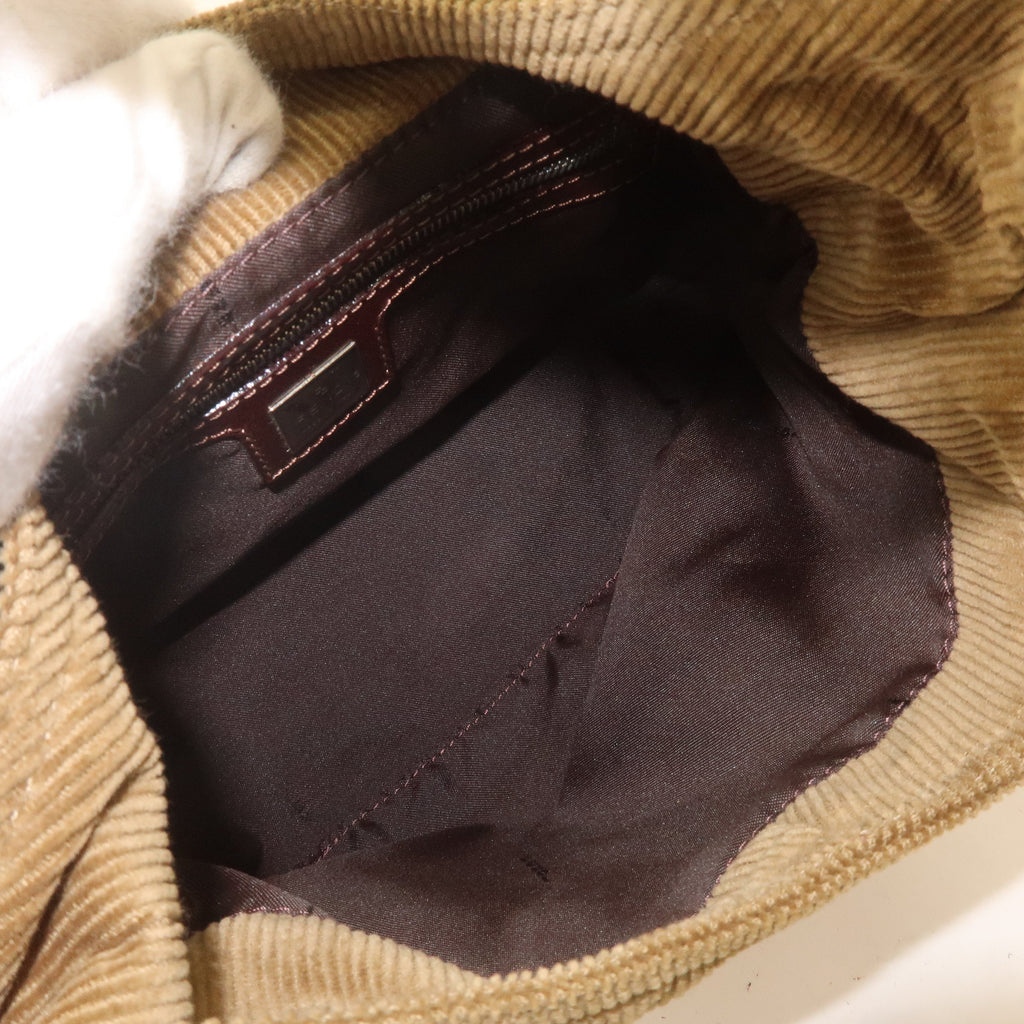FENDI Corduroy Shoulder Bag Hand Bag Khaki Brown