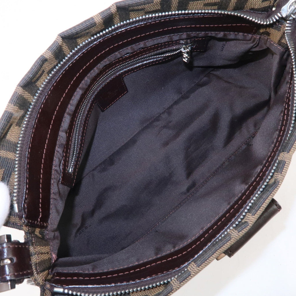 FENDI Zucca Canvas Leather Shoulder Bag Brown Black 26566