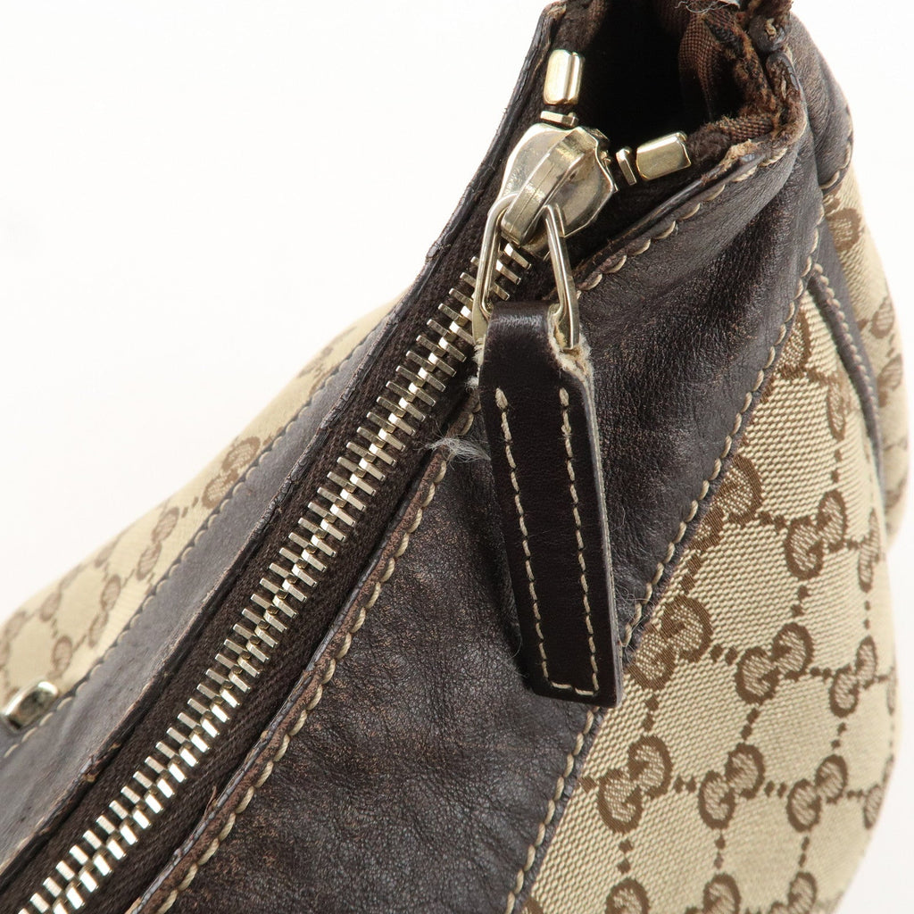 GUCCI Abbey GG Canvas Leather Shoulder Bag Beige Gold 189833