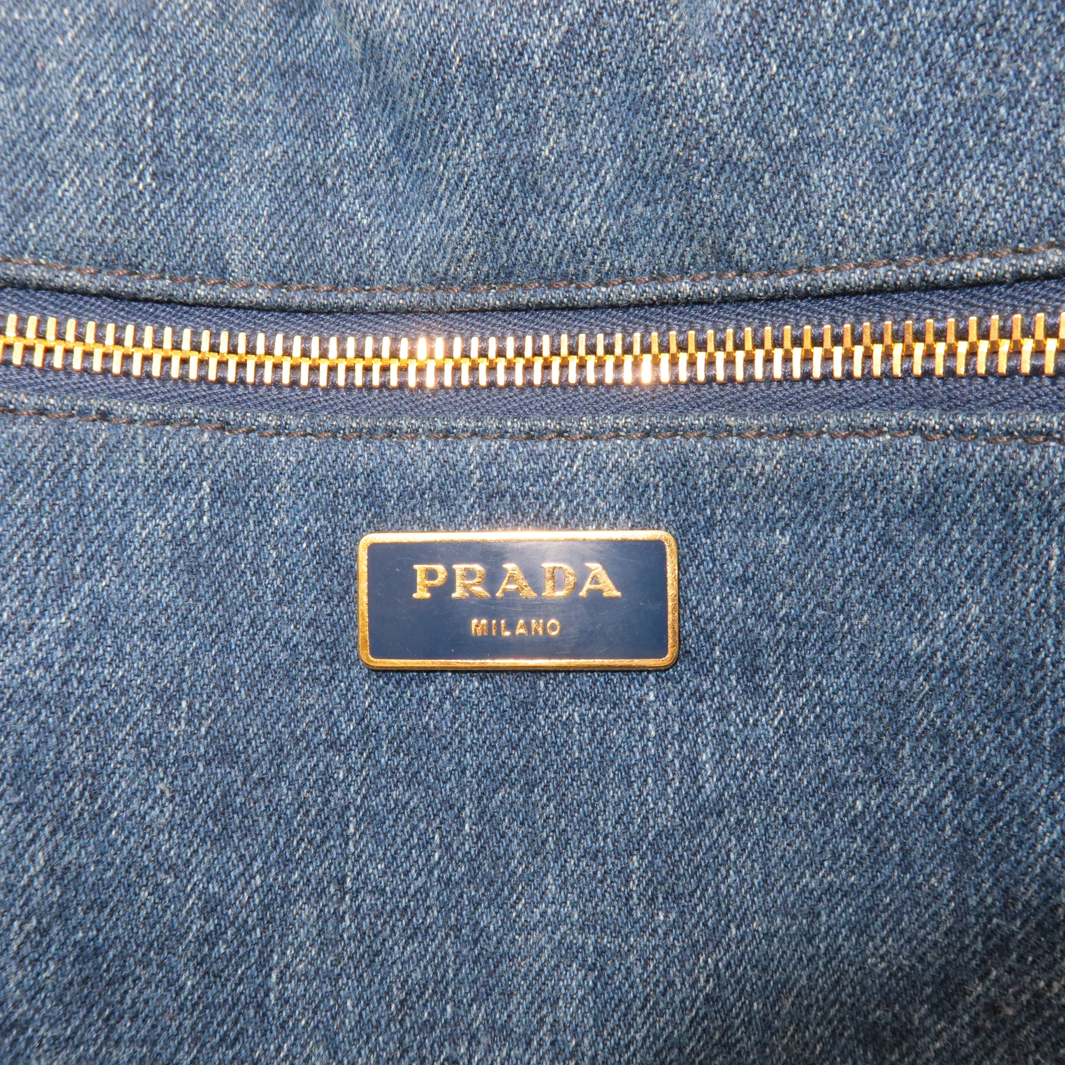 Prada Canapa Large Canvas Tote Bag Hand Bag Denim Blue B1872B