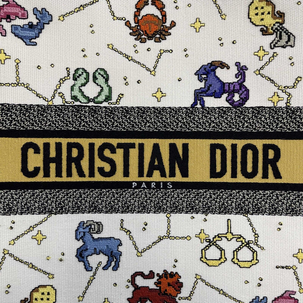 DIOR - NEW 2022 Large Pixel Zodiac Embroidered Canvas Book Tote