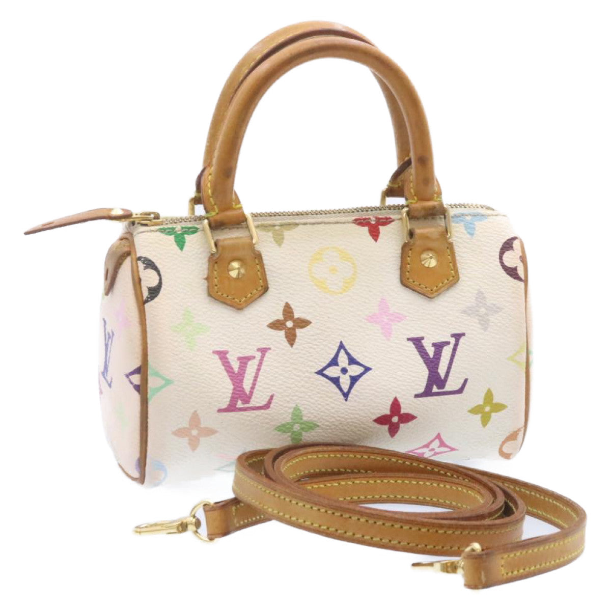 Louis Vuitton White Canvas Nano Speedy handbag bag