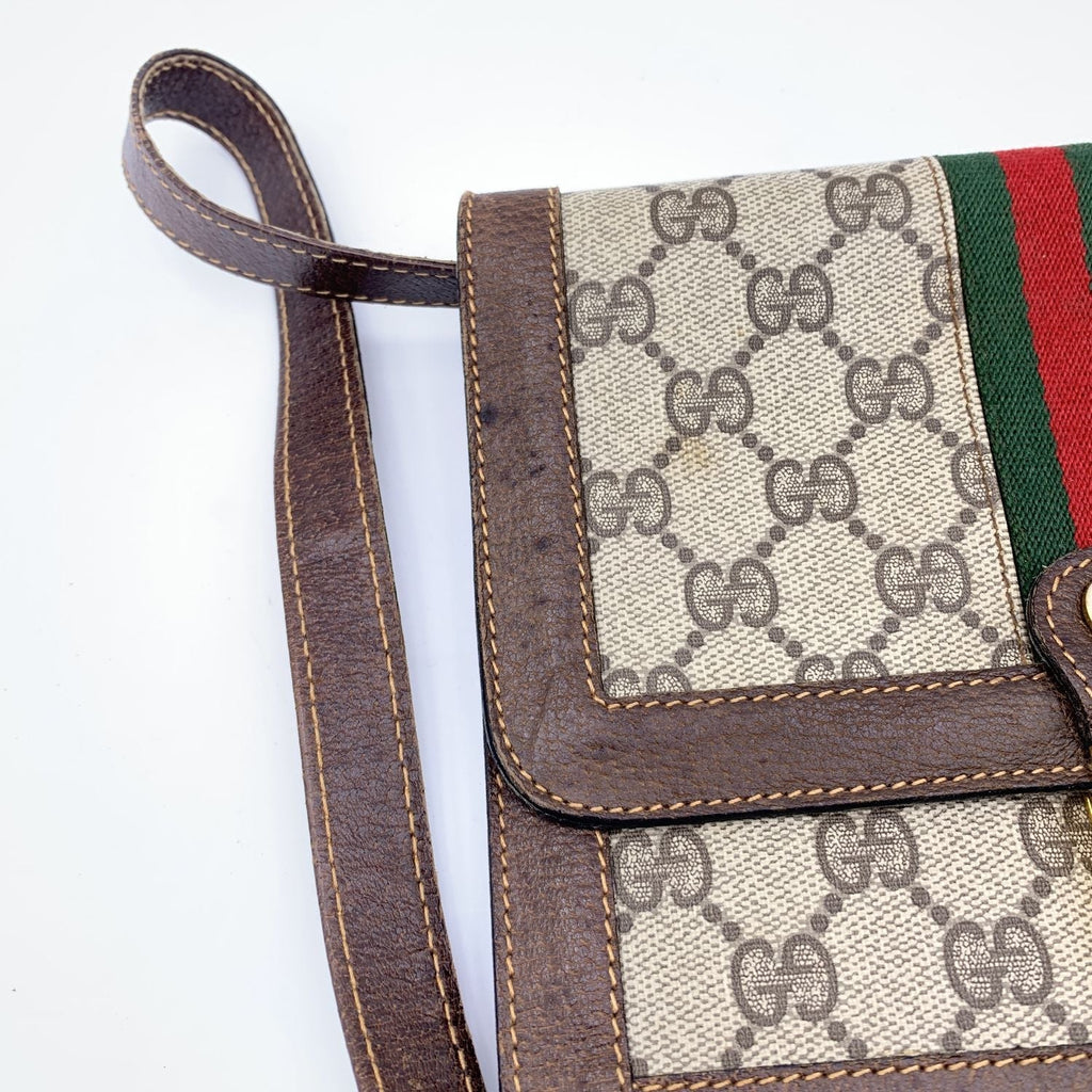 Gucci Vintage Monogram Canvas Vertical Shoulder Bag with Stripes