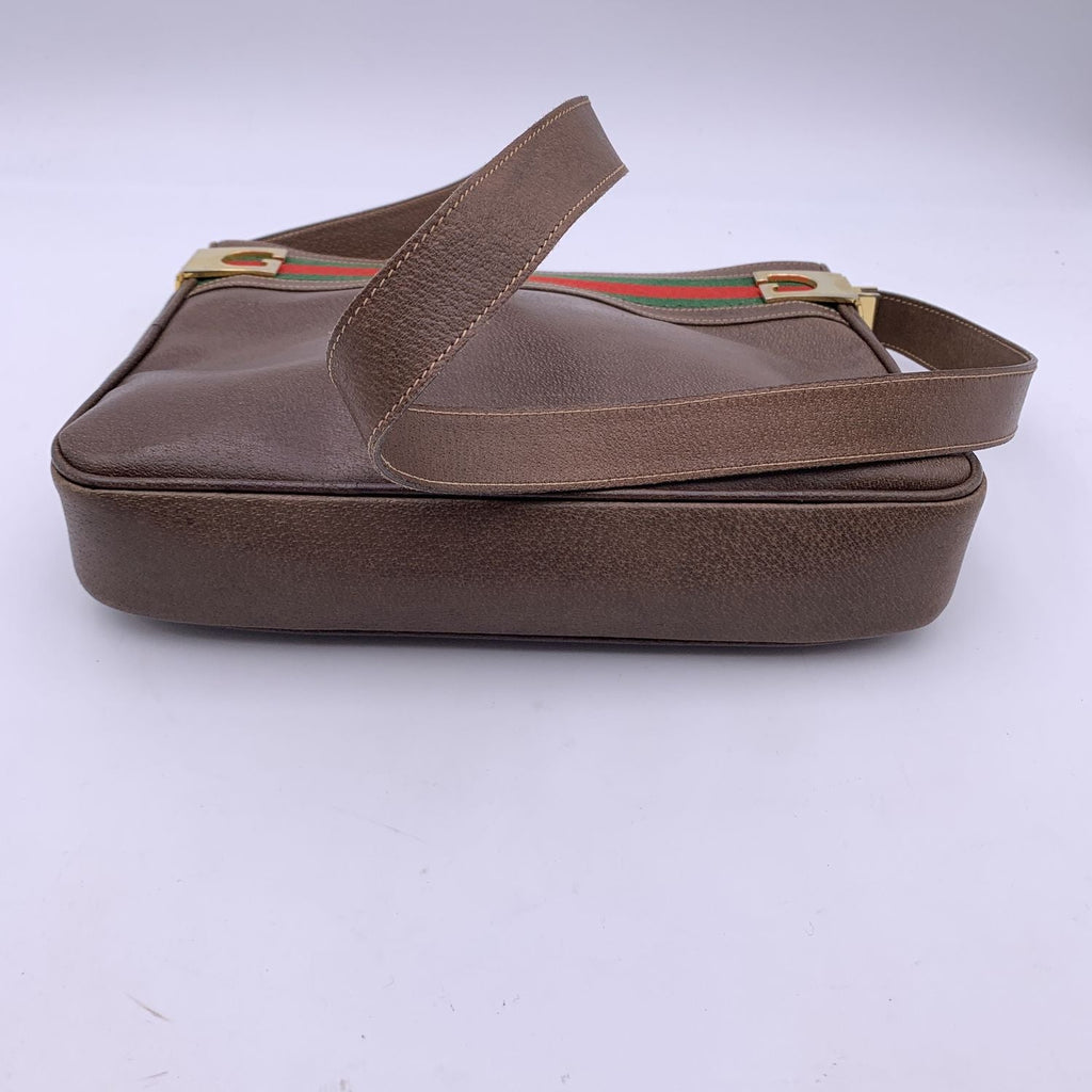 Gucci Vintage Brown Leather Bucket Web Stripes Shoulder Bag