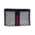 Gucci Vintage Blue Monogram Canvas Cosmetic Bag Clutch Stripes