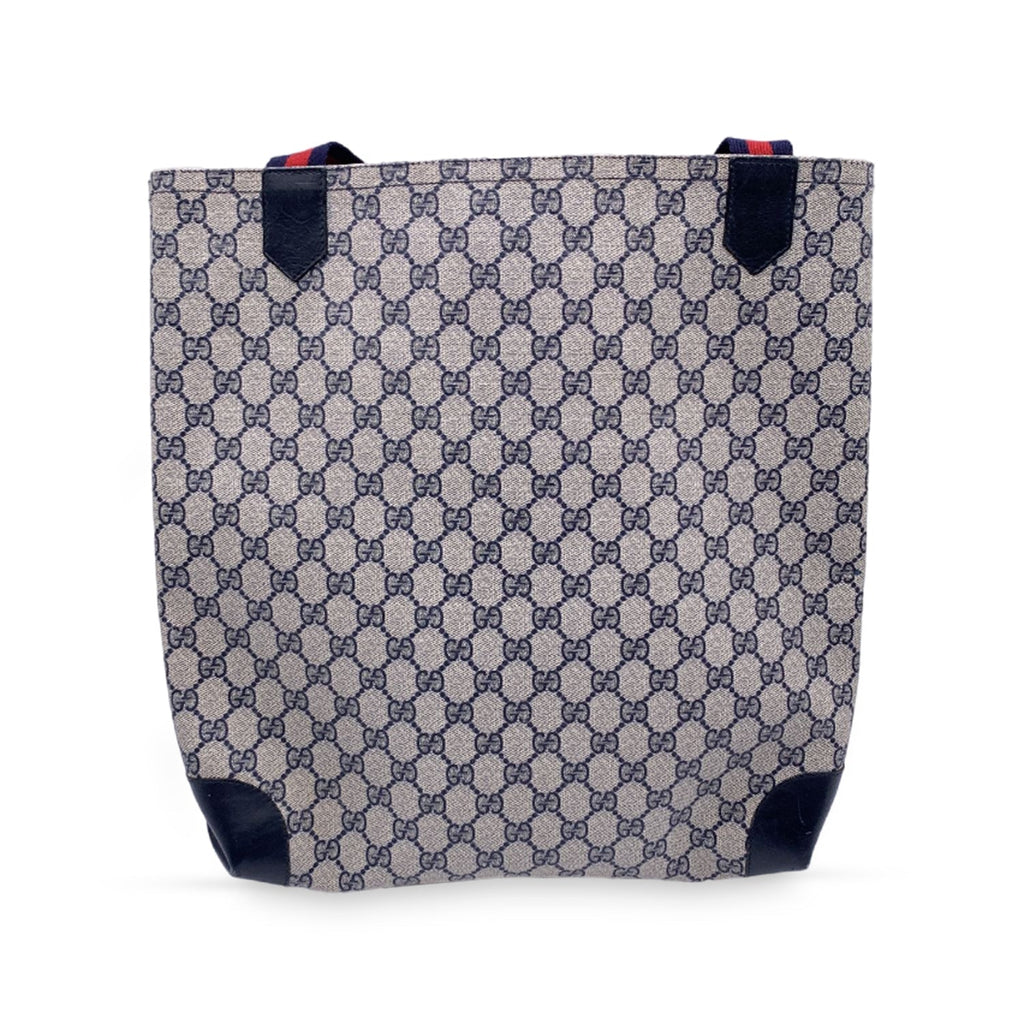 Gucci Vintage Blue Monogram Canvas Front Pocket Shopping Bag