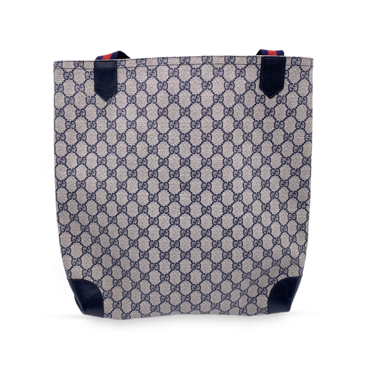 Gucci Vintage Blue Monogram Canvas Front Pocket Shopping Bag