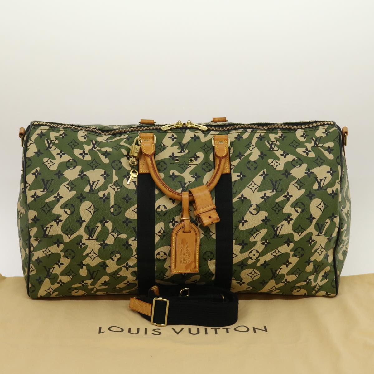 Louis Vuitton Green Canvas Keepall Bandouliere 55 travel bag