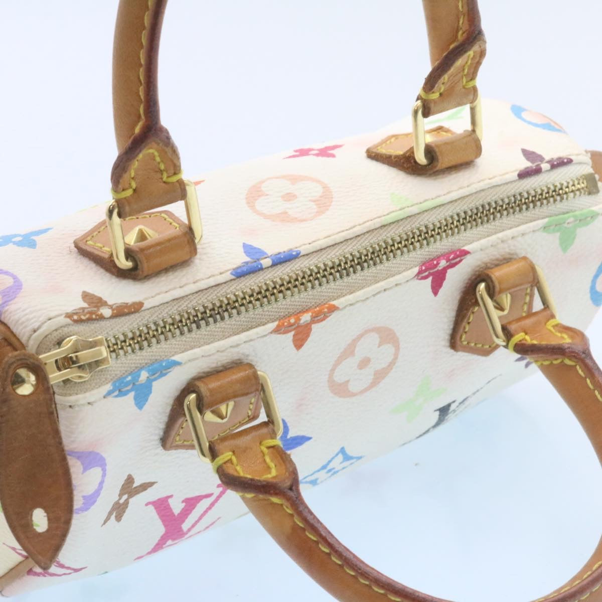 Louis Vuitton White Canvas Mini speedy handbag bag