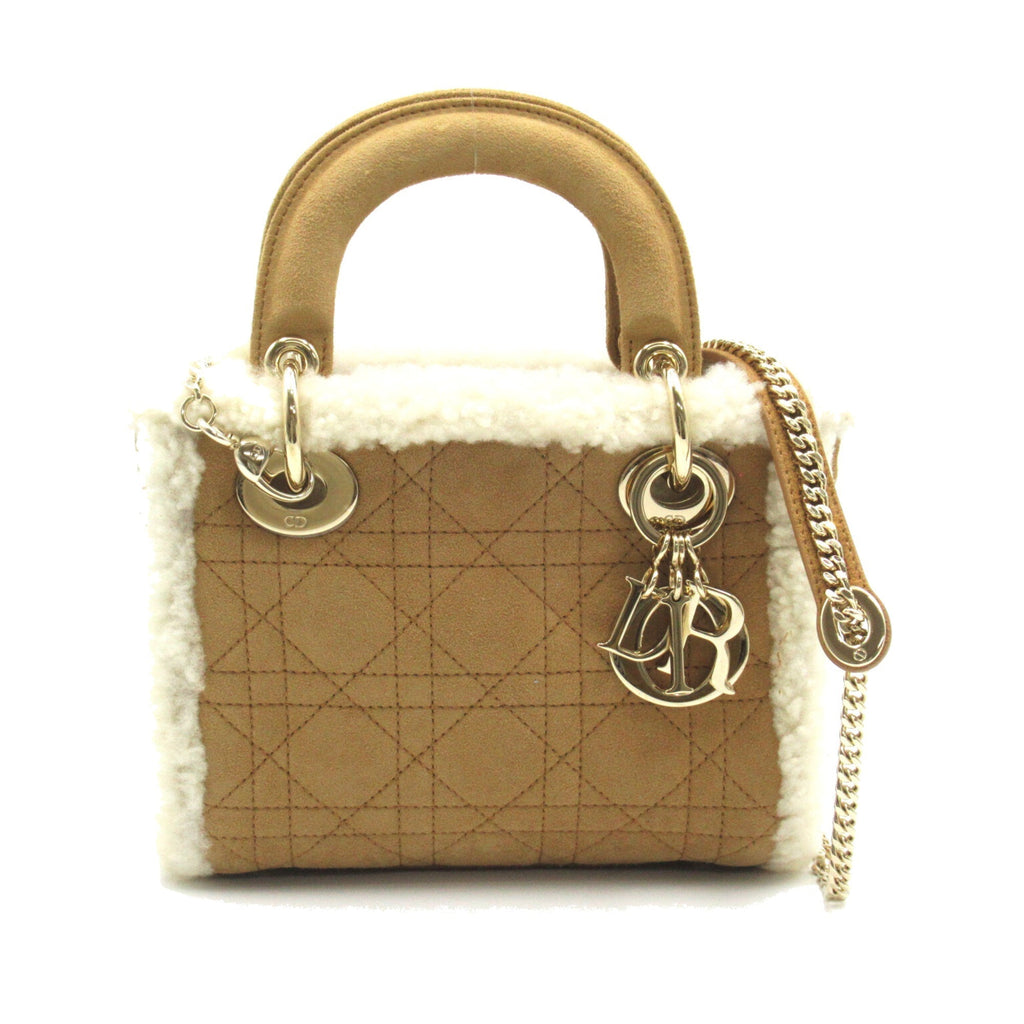Dior lady dior handbag mini Beige White Suede Mouton