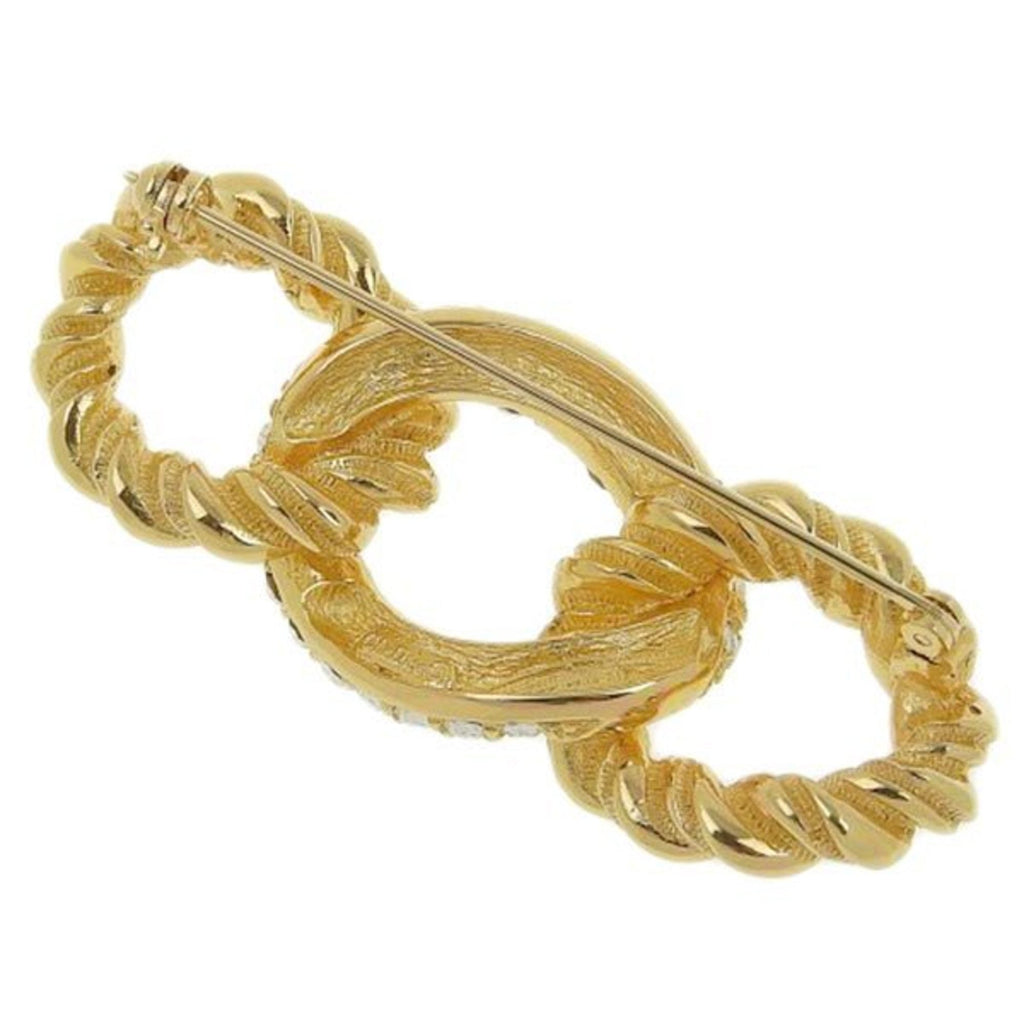 CHRISTIAN DIOR Rhinestone Brooch Gold Women's