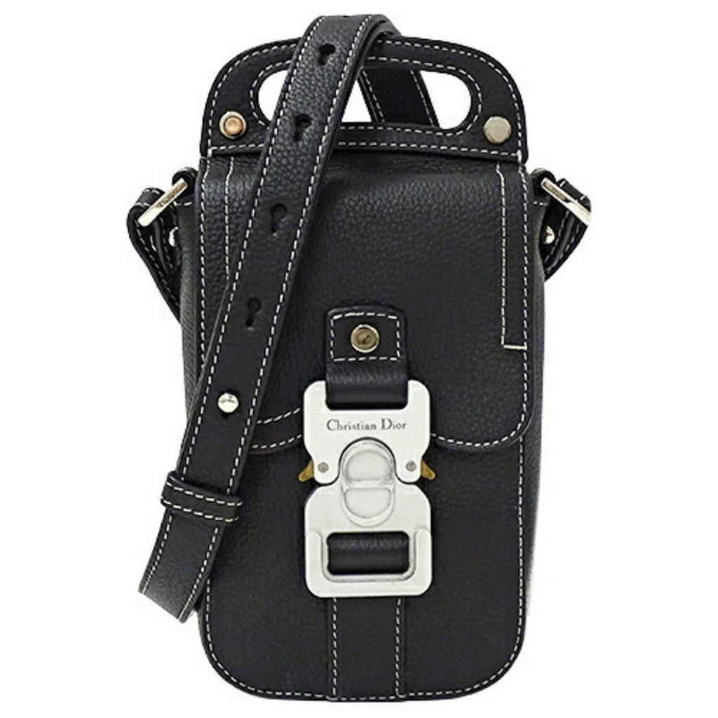 CHRISTIAN DIOR Bag Men's Shoulder Pouch Leather Saddle Vertical Black Micro