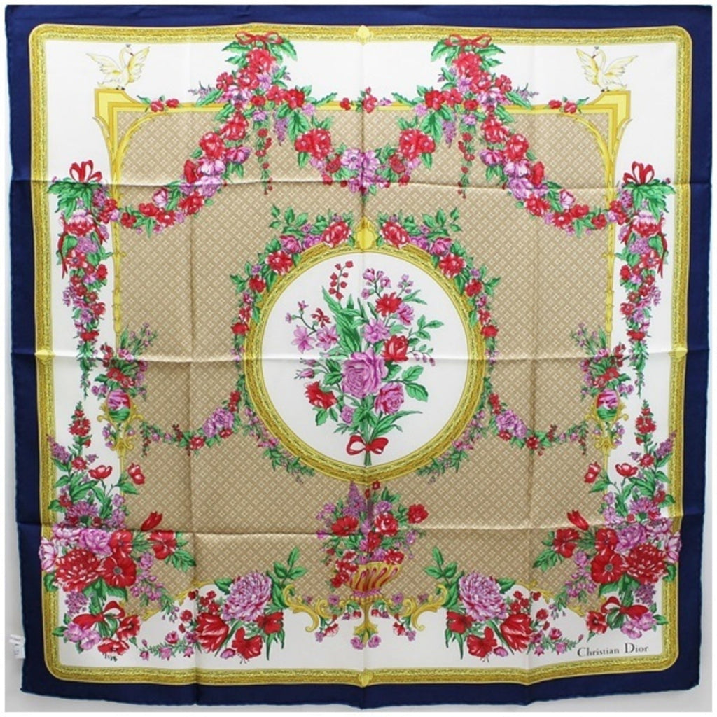 CHRISTIAN DIOR Silk Scarf Muffler Navy Multicolor Women's