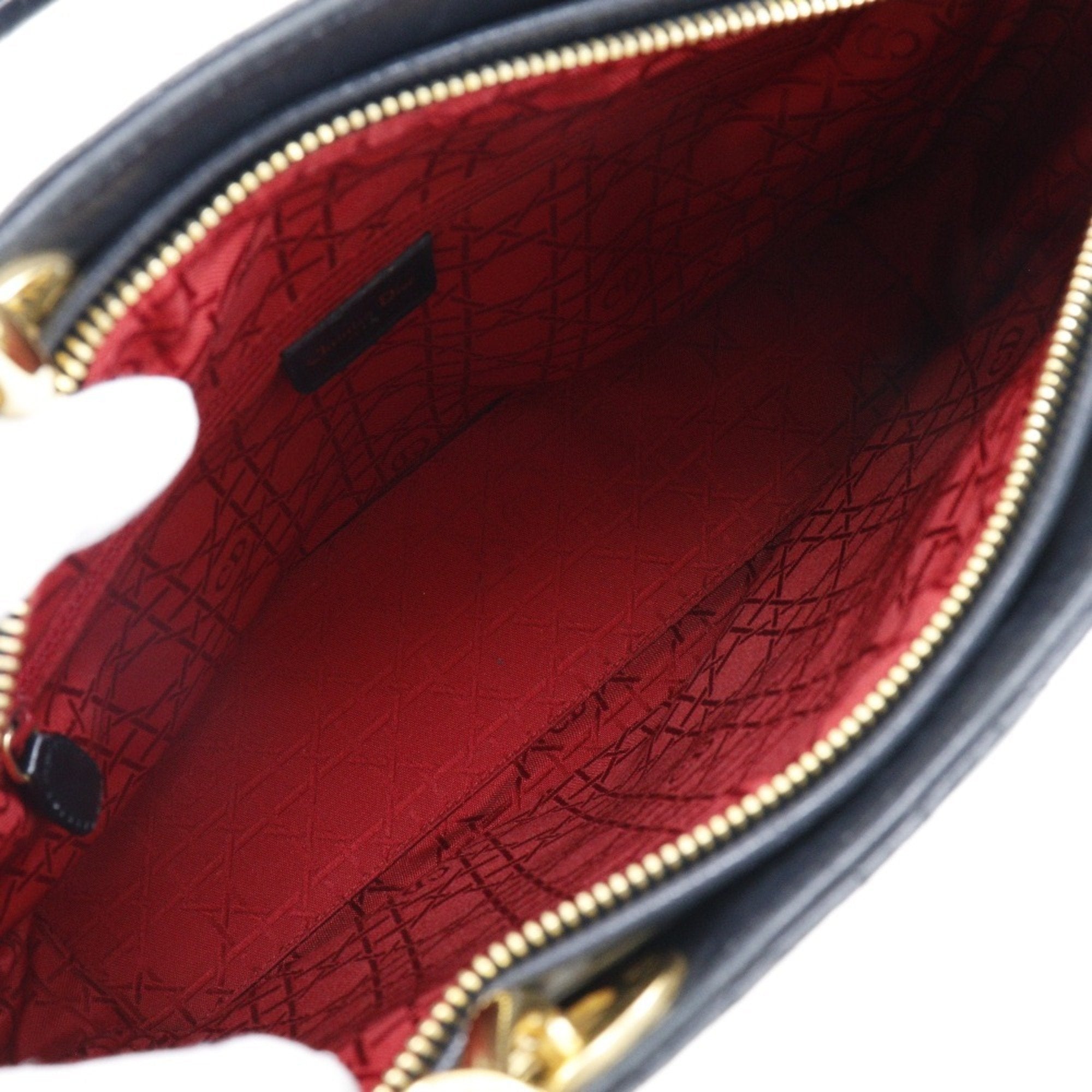 CHRISTIAN DIOR Dior Christian Lady Large Handbag Canage 2WAY Shoulder Calf Black/Gold Hardware Ladies