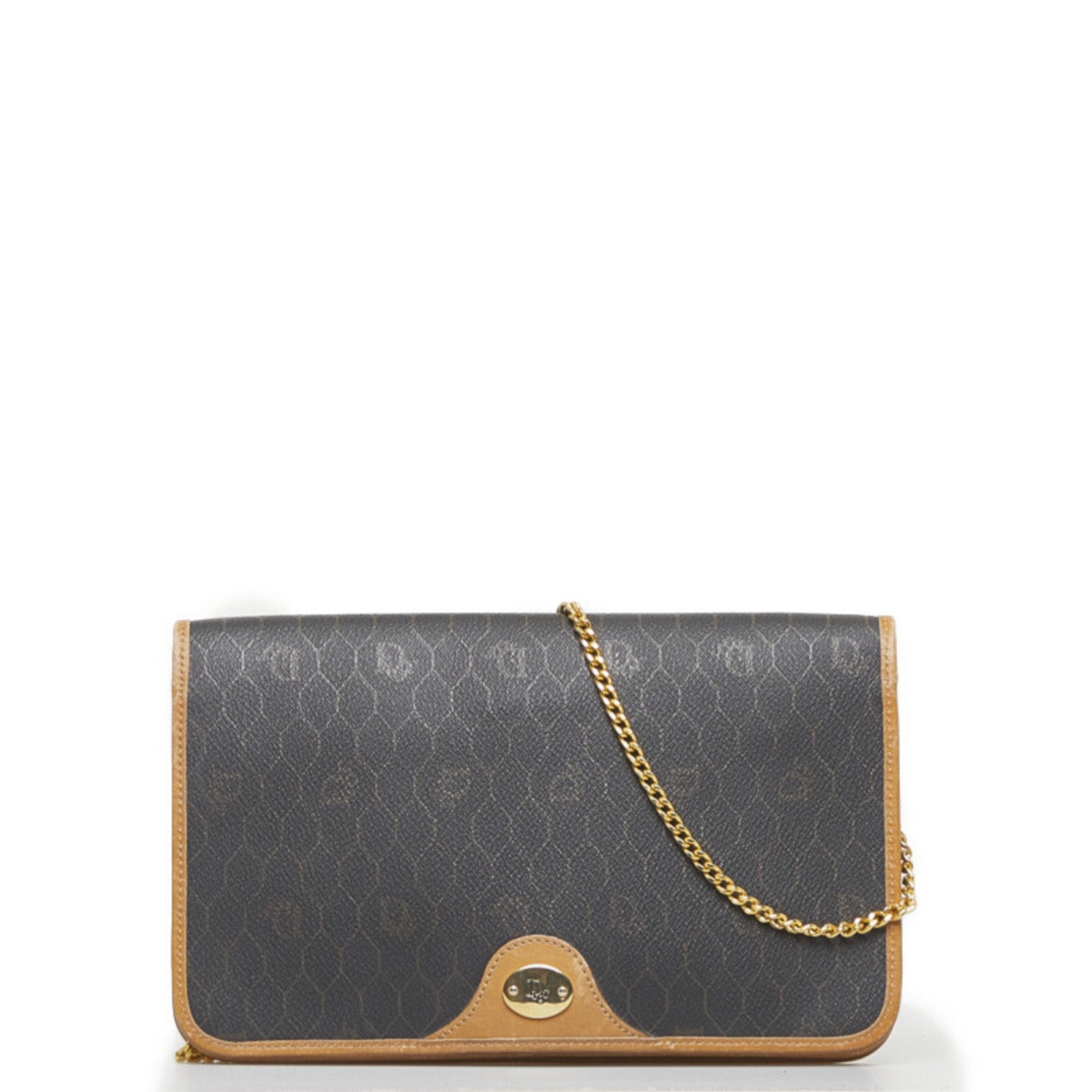 CHRISTIAN DIOR Dior Honeycomb Chain Shoulder Bag Black Brown PVC Leather Ladies