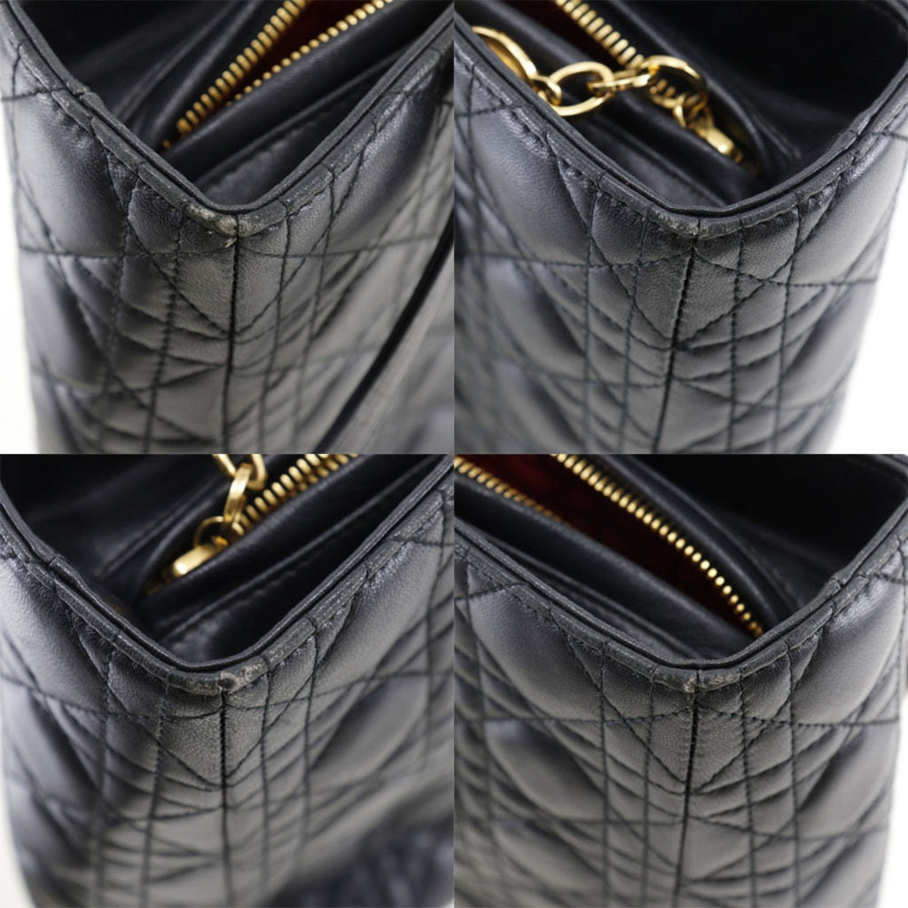 CHRISTIAN DIOR Dior Christian Lady Large Handbag Canage 2WAY Shoulder Calf Black/Gold Hardware Ladies