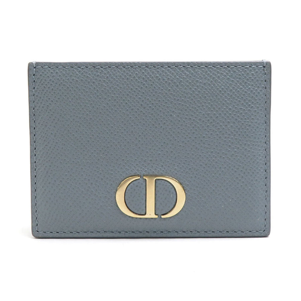 CHRISTIAN DIOR Card Case Pass Leather Blue Gray Ladies