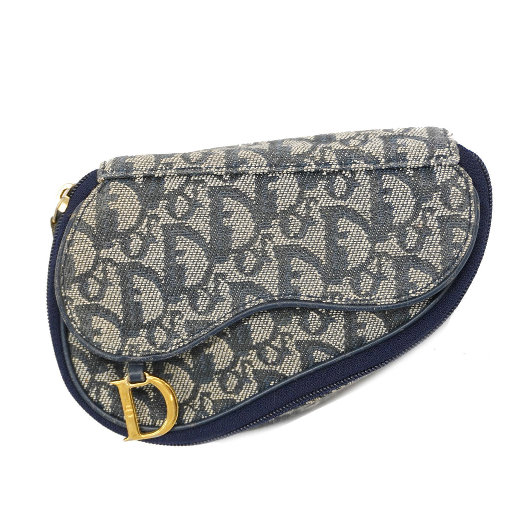 CHRISTIAN DIORAuth  Trotter Saddle Pouch Women's Canvas Pouch Navy