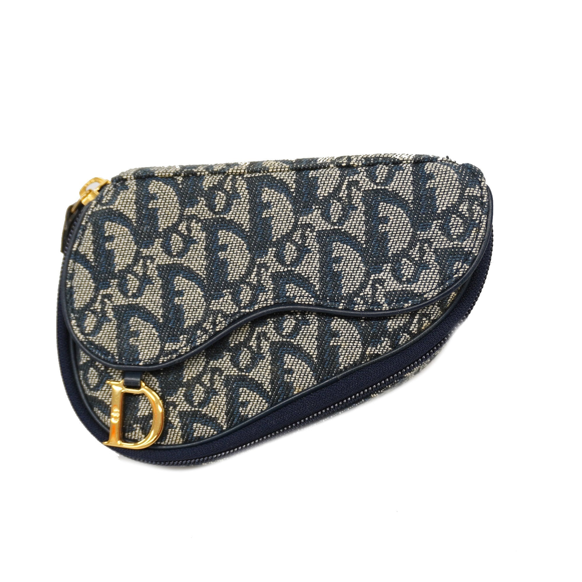 CHRISTIAN DIORAuth  Trotter Saddle Pouch Women's Canvas Pouch Navy
