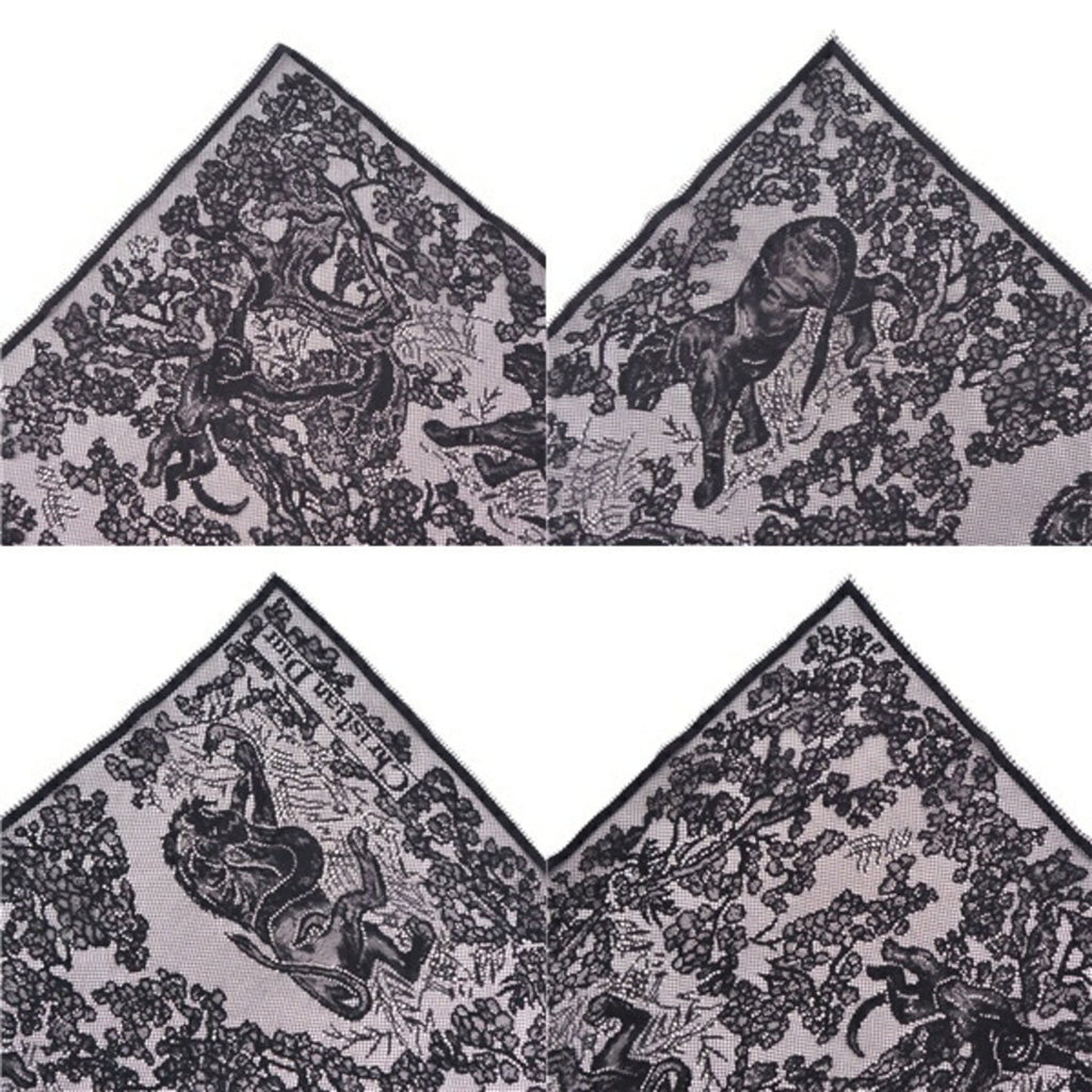 CHRISTIAN DIOR Scarf Muffler Lace Safari Animal Pattern Cotton Nylon Women's Black