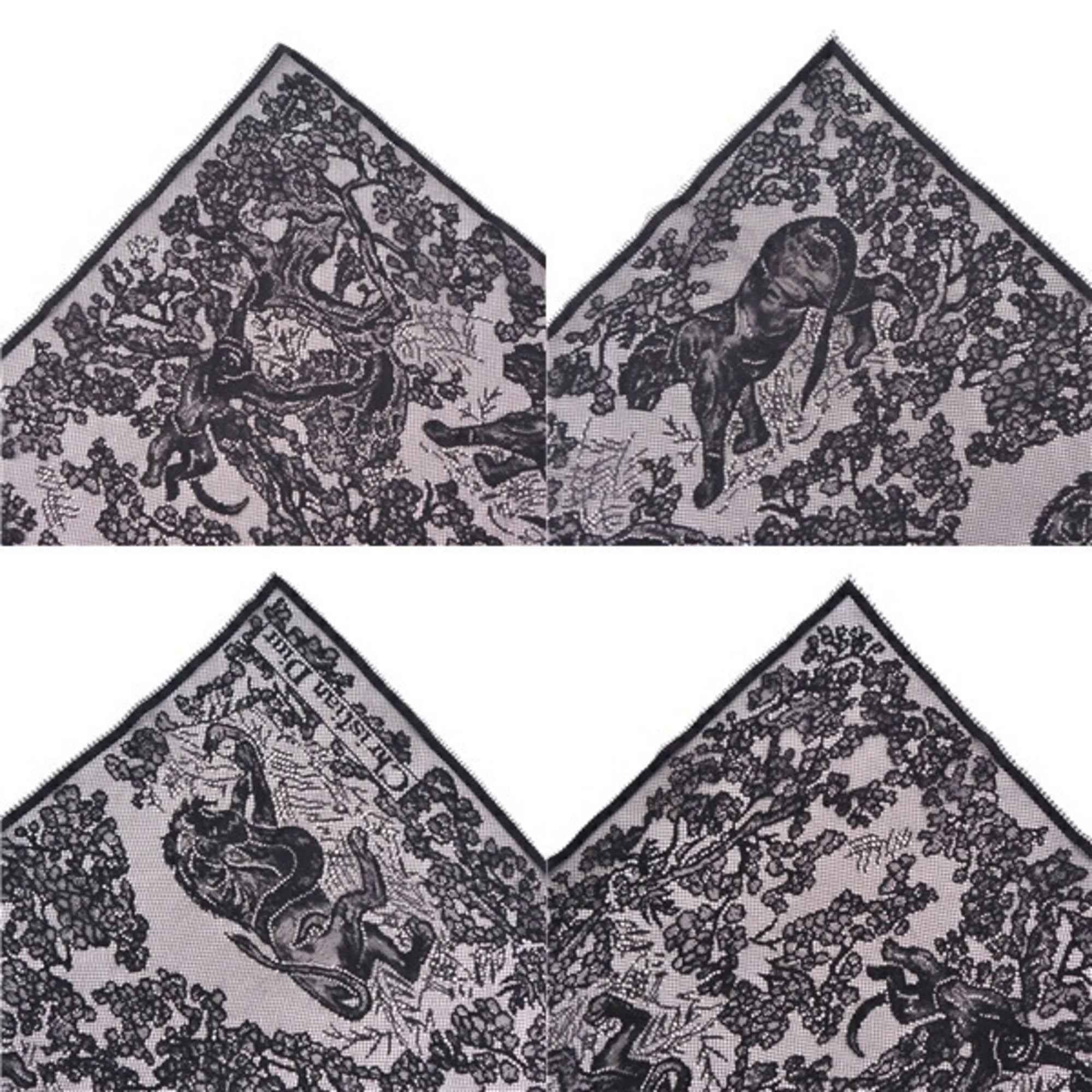 CHRISTIAN DIOR Scarf Muffler Lace Safari Animal Pattern Cotton Nylon Women's Black