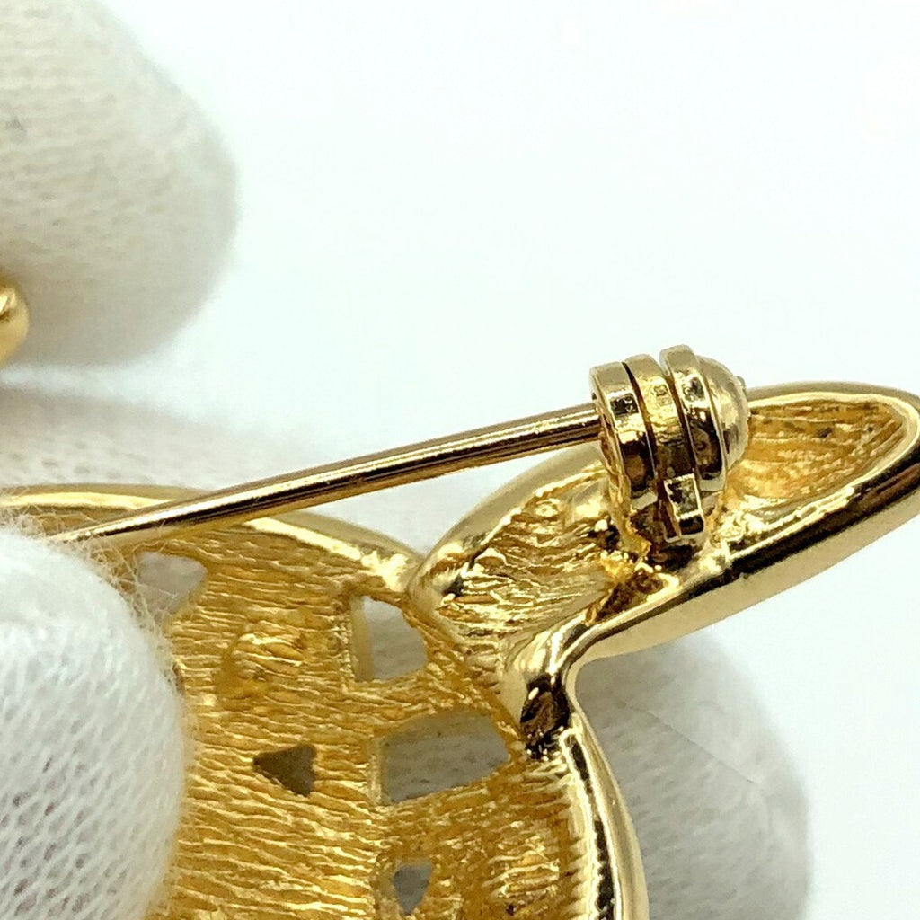 CHRISTIAN DIOR Brooch Turtle Motif Rhinestone Gold Accessories Women's