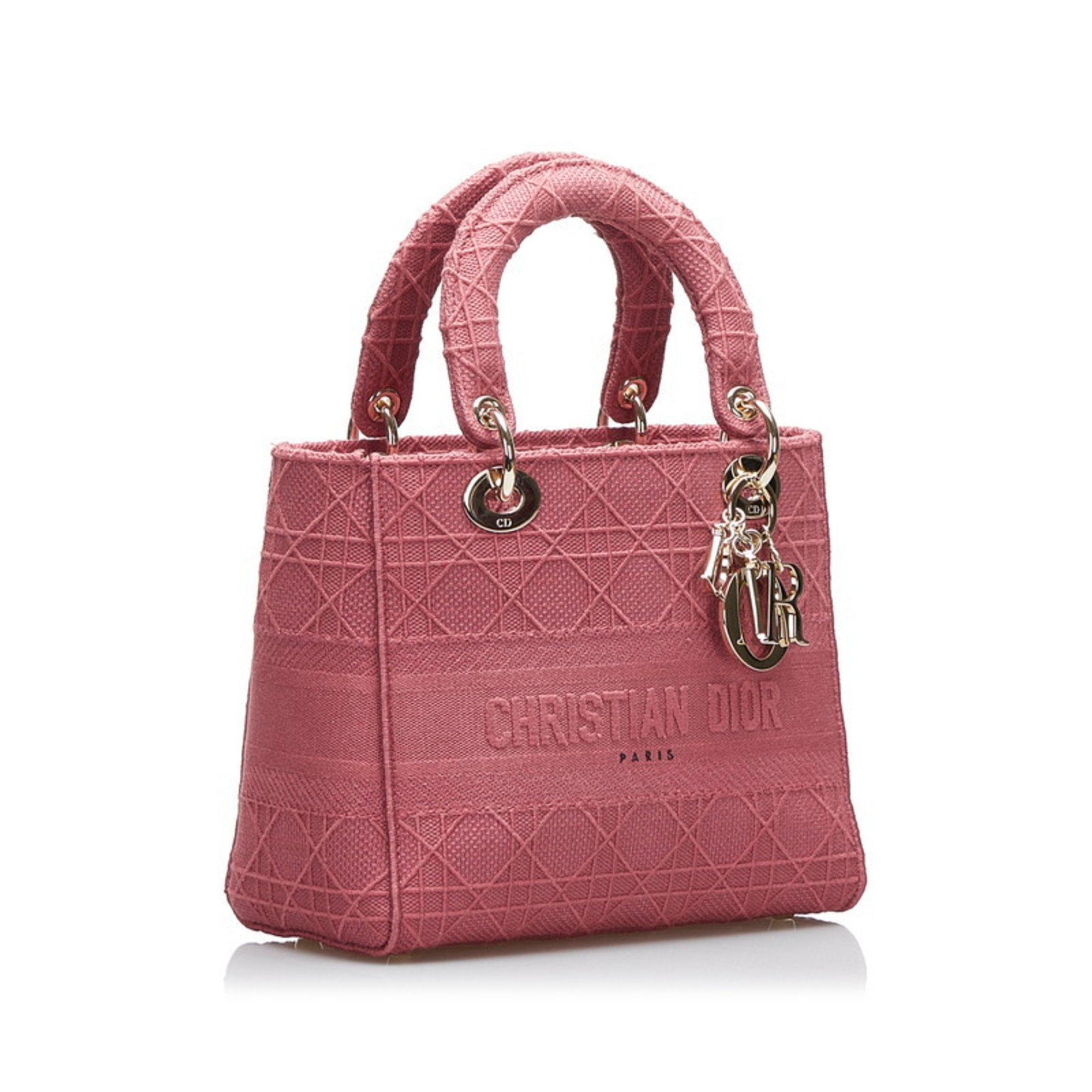 CHRISTIAN DIOR Dior Canage Lady Delight Handbag Shoulder Bag Pink Canvas Ladies