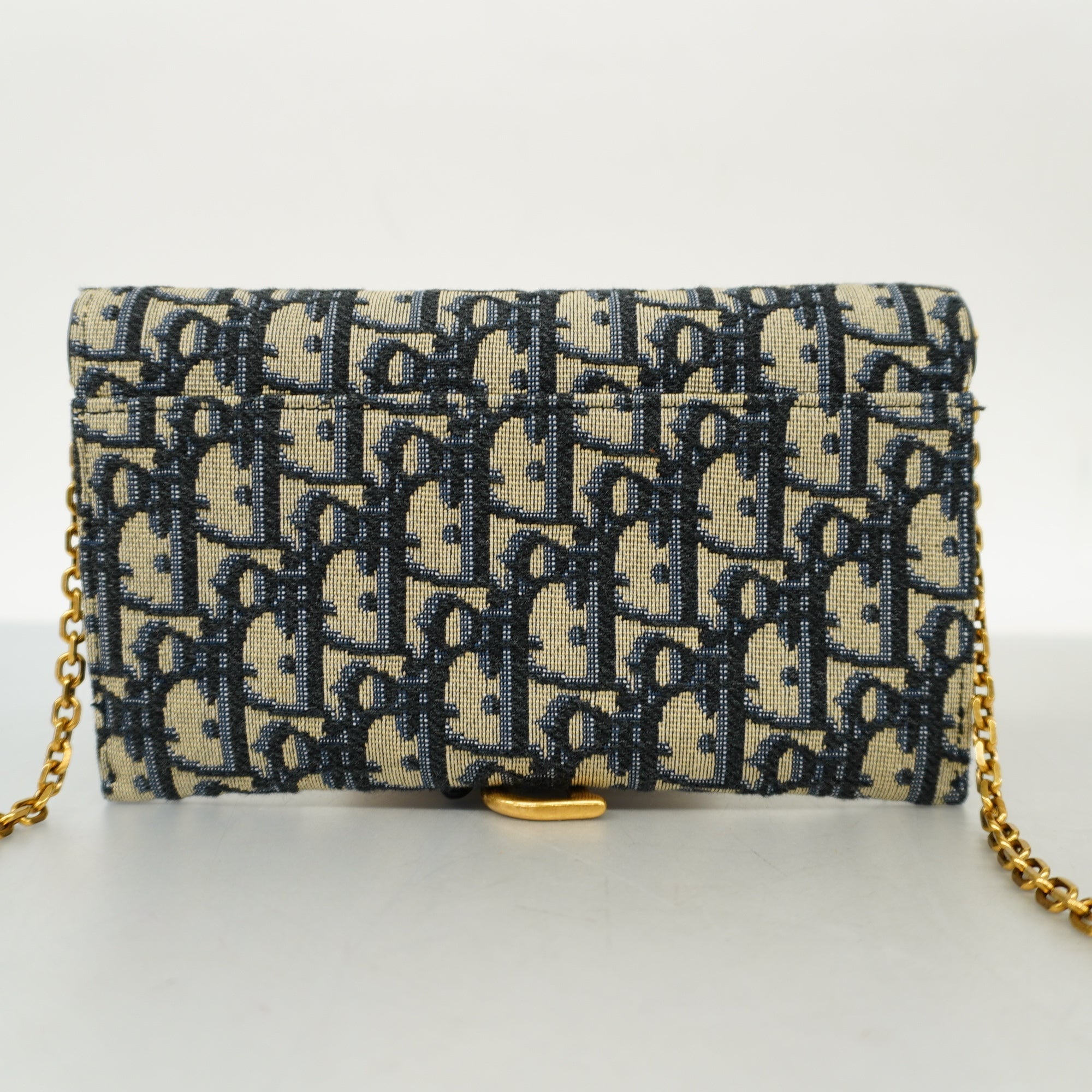 CHRISTIAN DIORAuth  Trotter Chain Wallet Gold Hardware Women's Canvas,Leather