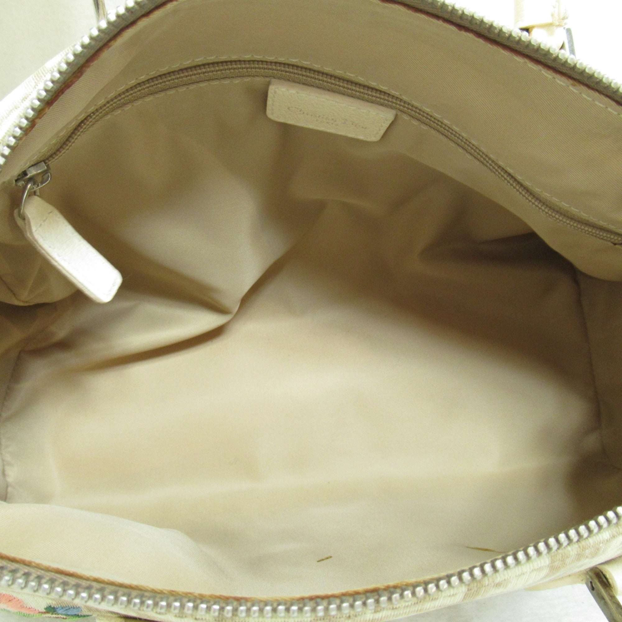 Dior trotter boston bag Beige Flower embroidery leather PVC coated canvas