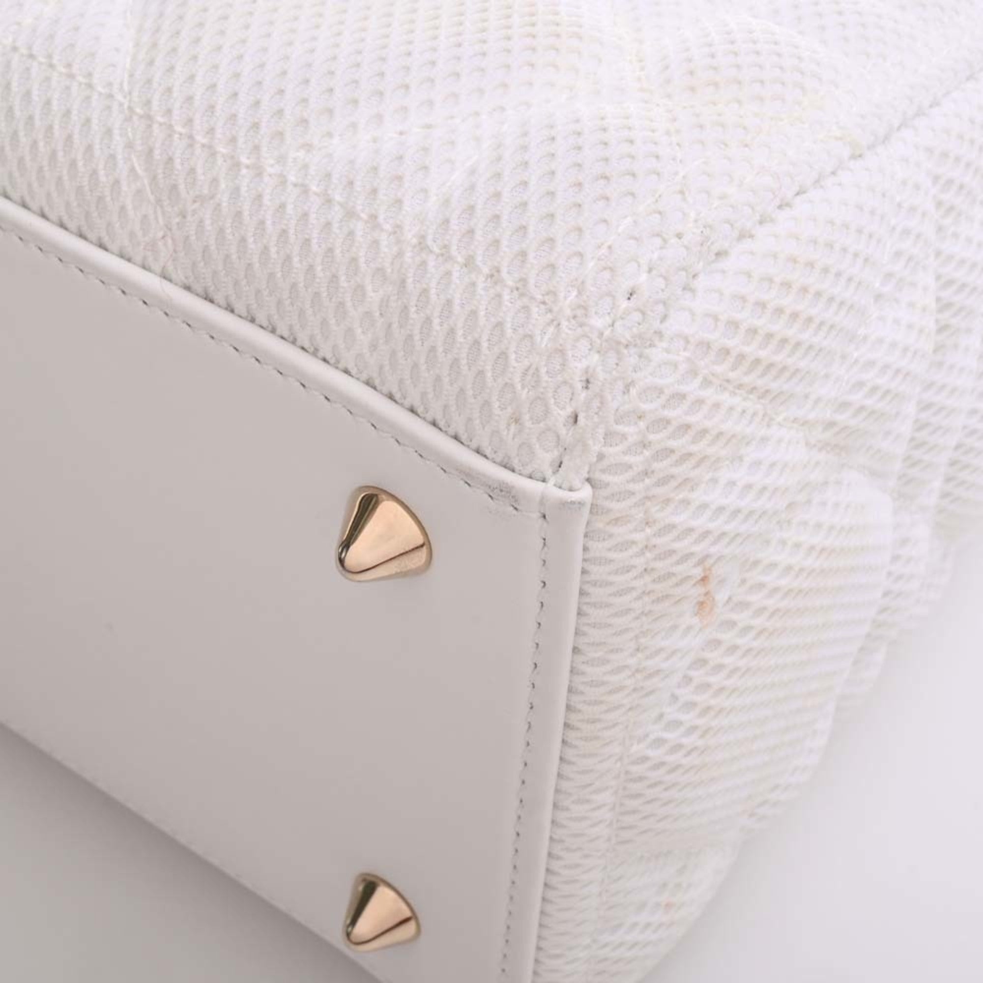 CHRISTIAN DIOR LADY D-LITE Cannage Canvas Leather Medium 2WAY Handbag M0565OTID White Ladies