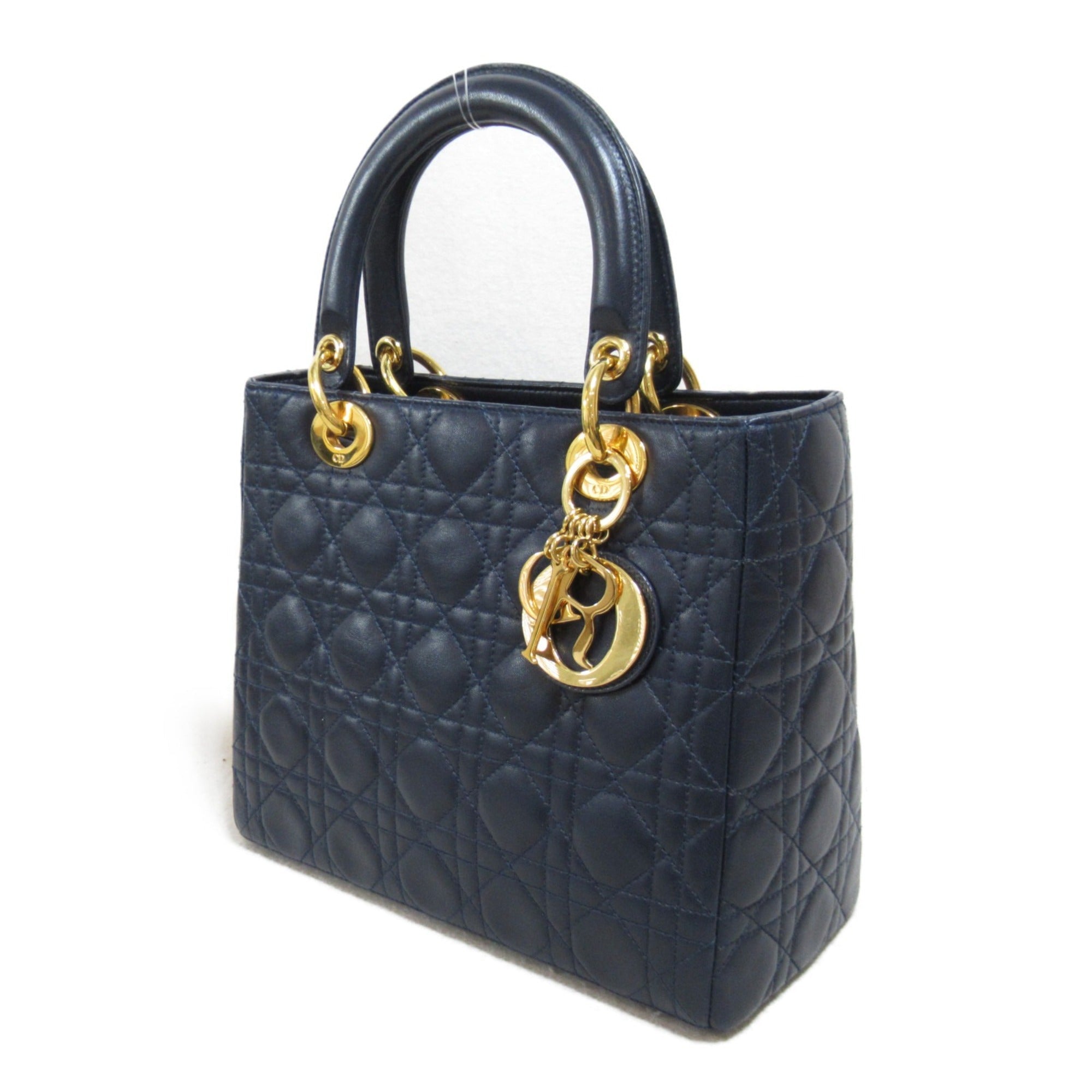 Dior lady dior handbag Navy Lambskin [sheep leather]