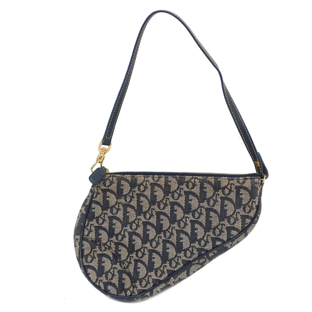 CHRISTIAN DIORAuth  Trotter Handbag Women's Canvas,Leather Navy