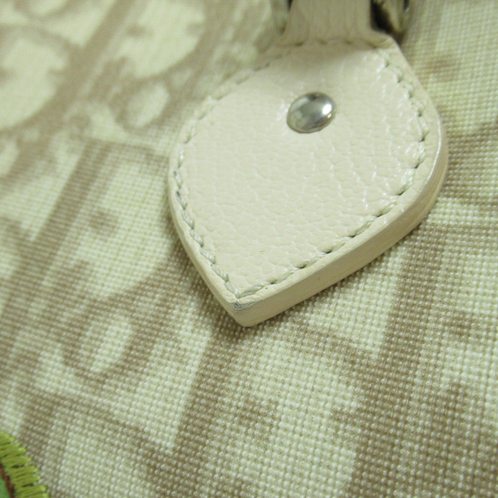 Dior trotter boston bag Beige Flower embroidery leather PVC coated canvas