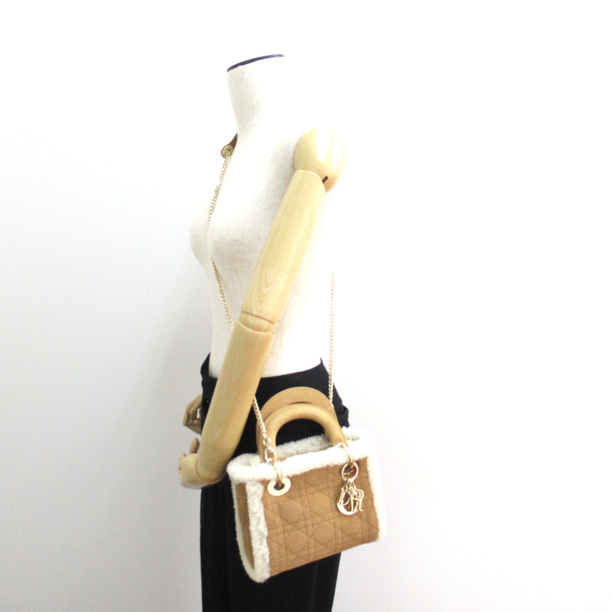 Dior lady dior handbag mini Beige White Suede Mouton