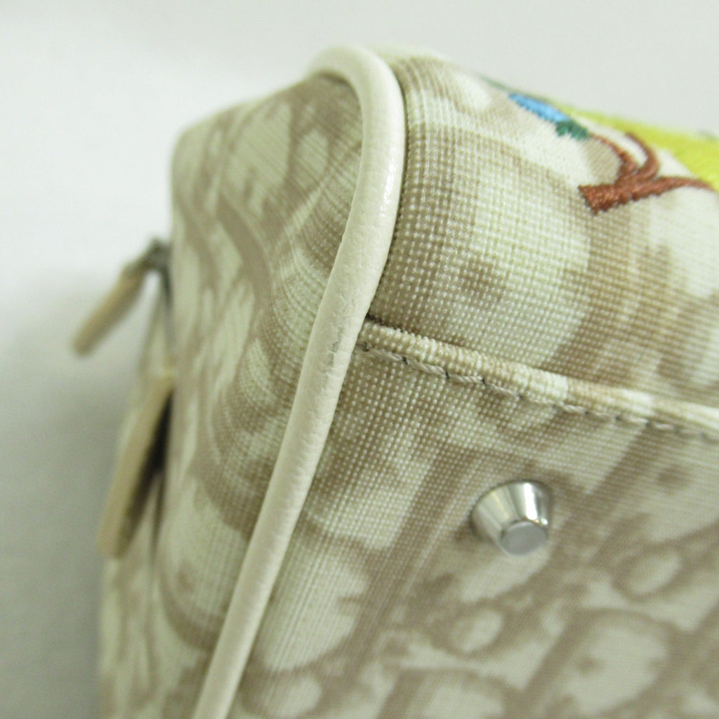 Dior trotter boston bag Beige Flower embroidery leather PVC coated canvas