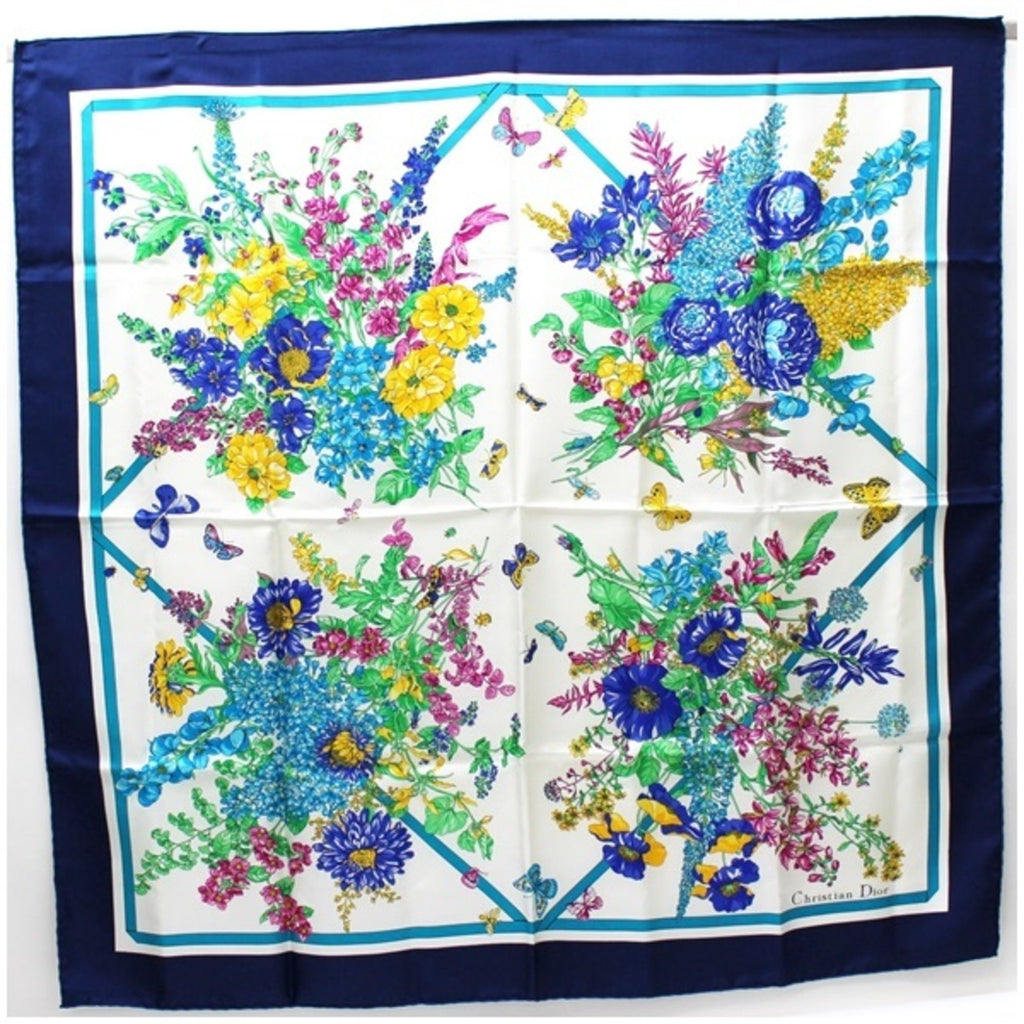 CHRISTIAN DIOR Scarf Muffler White x Navy Women's Flower