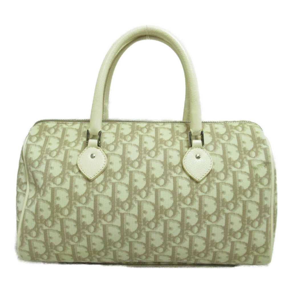Dior trotter boston bag Beige Flower embroidery leather PVC coated canvas