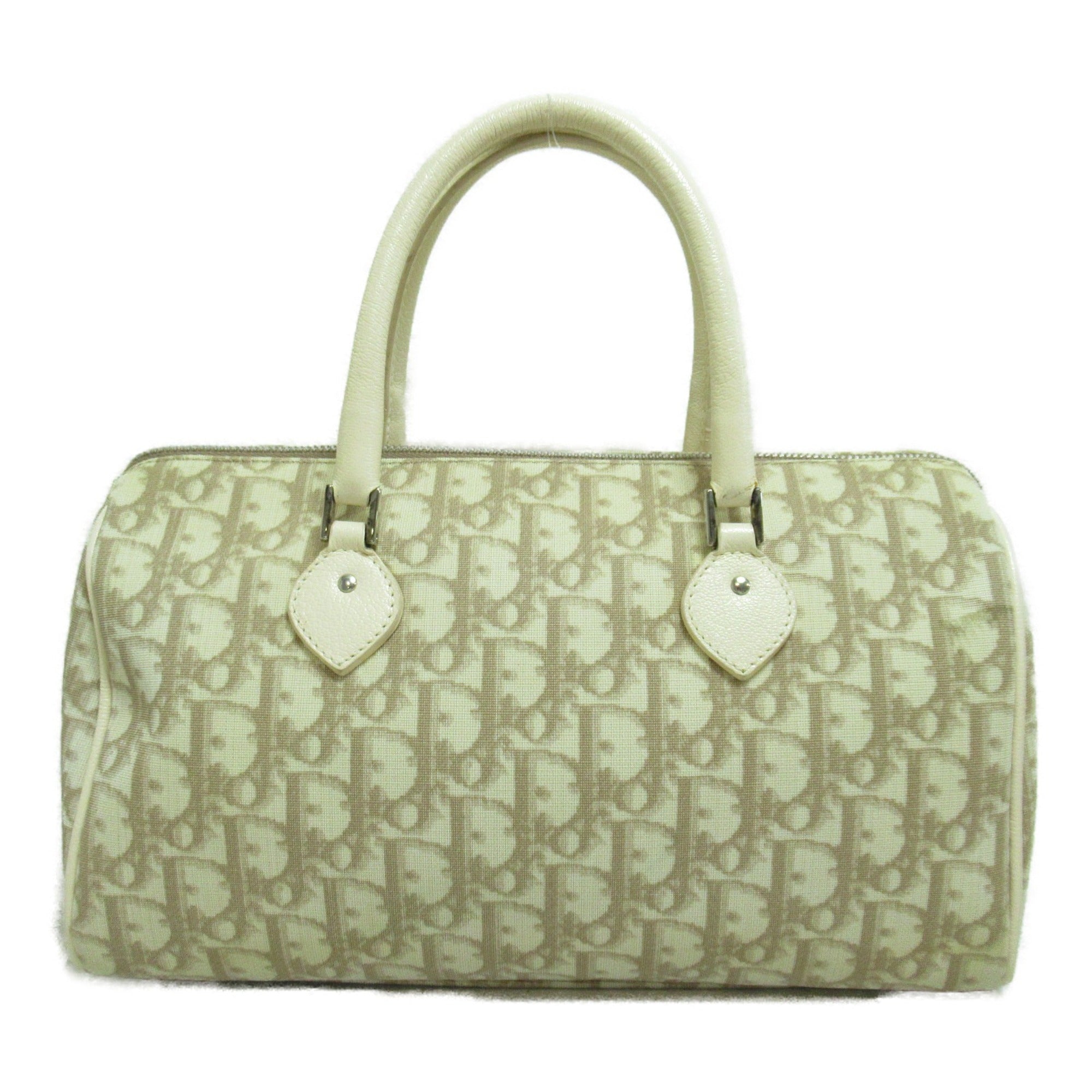 Dior trotter boston bag Beige Flower embroidery leather PVC coated canvas
