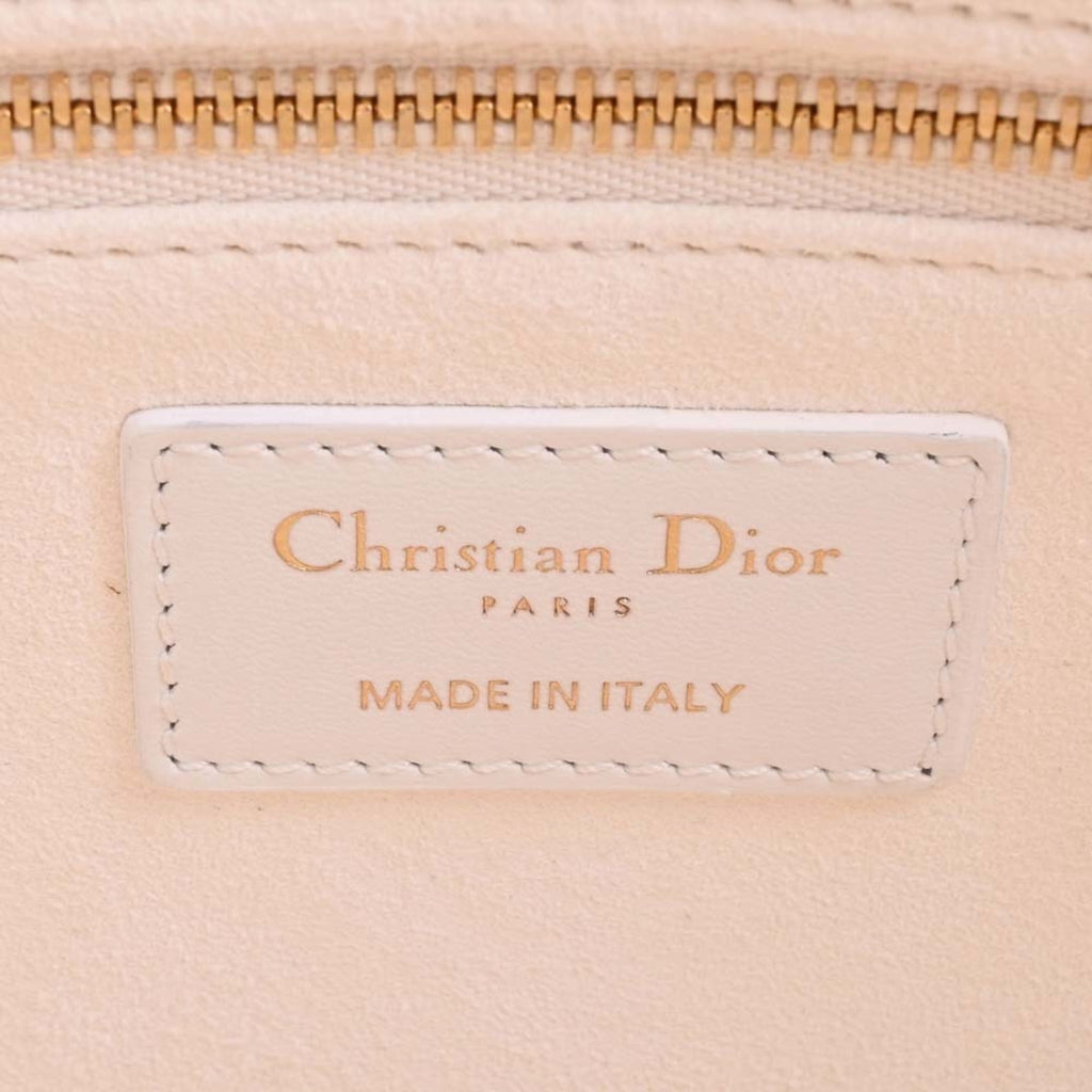 CHRISTIAN DIOR LADY D-LITE Cannage Canvas Leather Medium 2WAY Handbag M0565OTID White Ladies