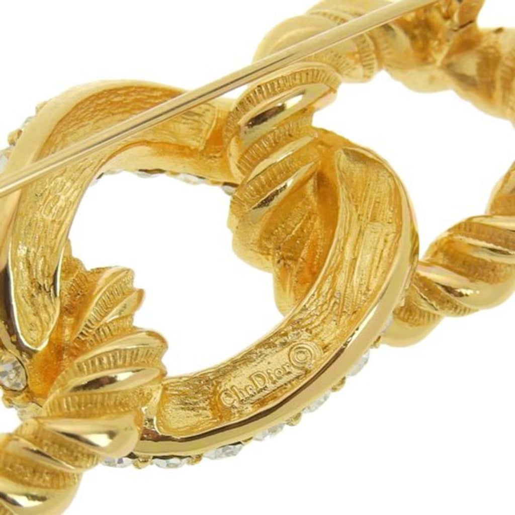 CHRISTIAN DIOR Rhinestone Brooch Gold Women's
