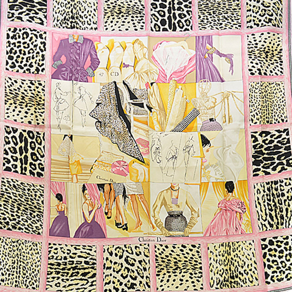 CHRISTIAN DIOR Scarf Pink x Black Orange Multi Silk 100% Women's