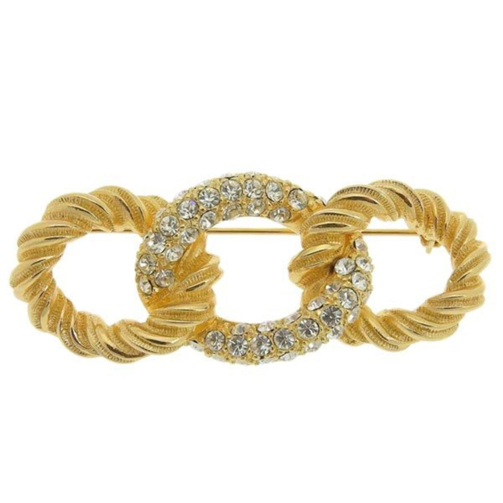 CHRISTIAN DIOR Rhinestone Brooch Gold Women's