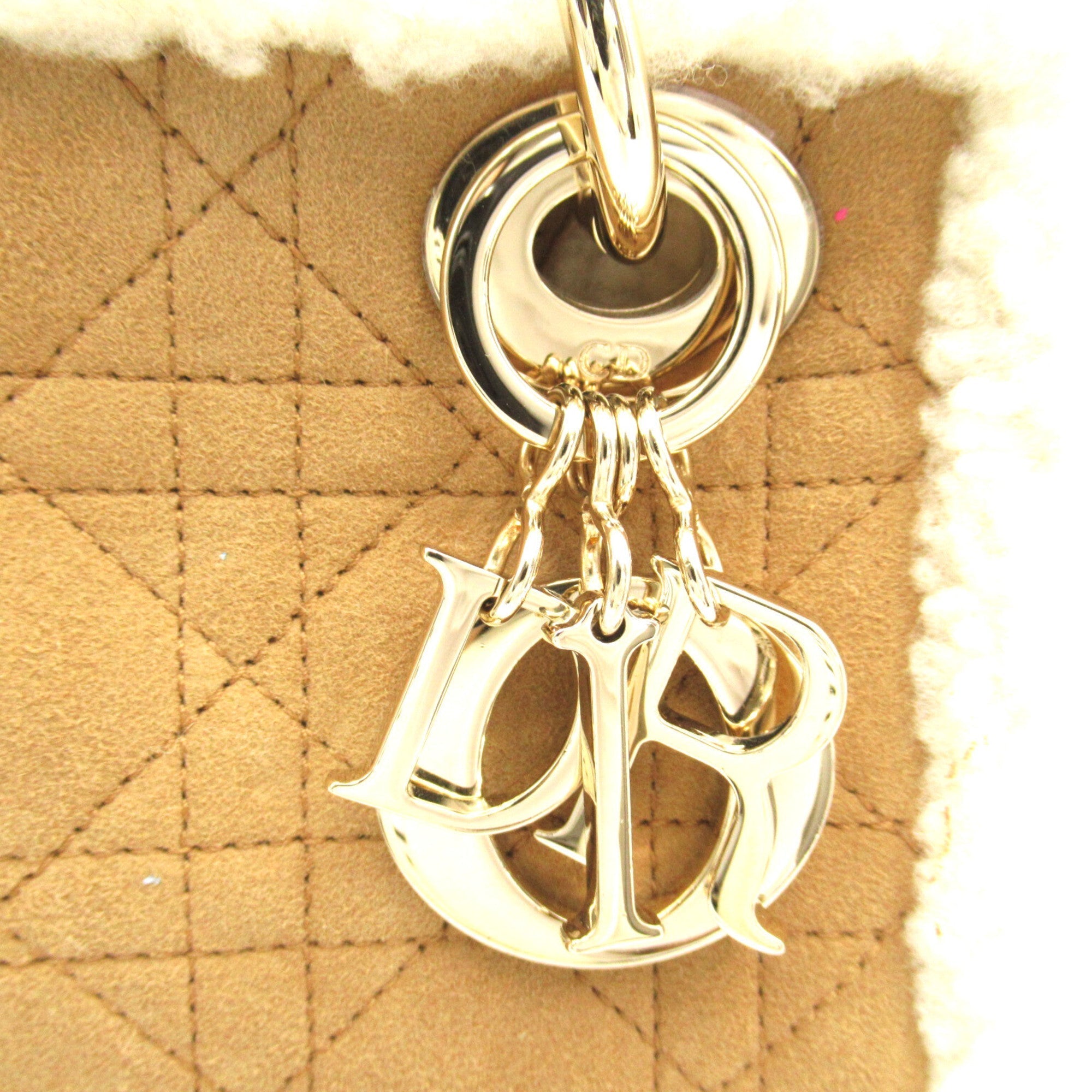 Dior lady dior handbag mini Beige White Suede Mouton